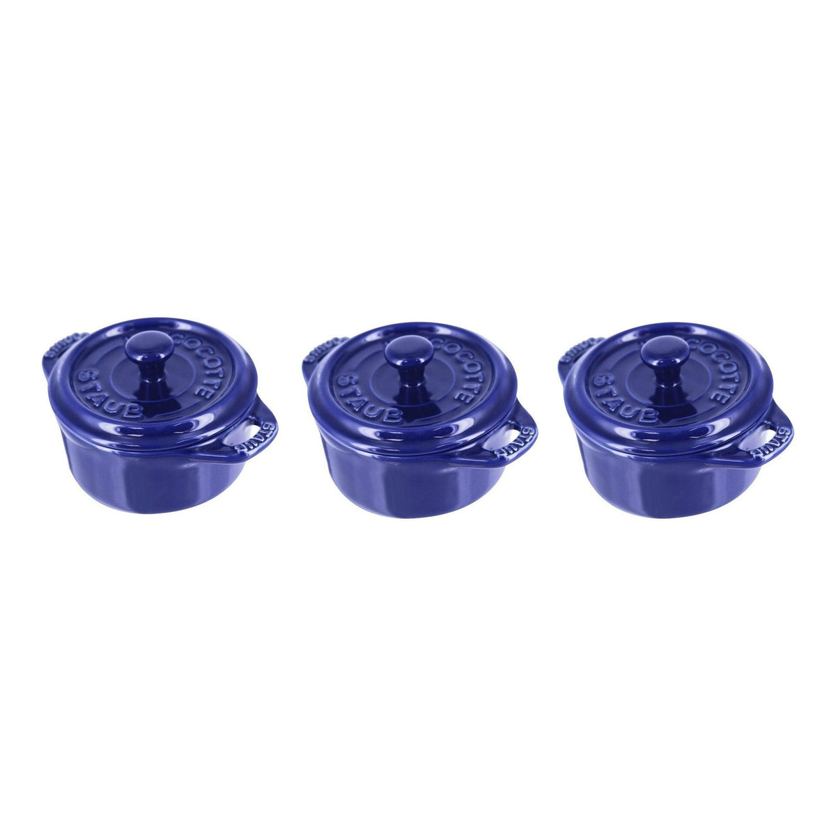 Staub 3pc Ceramic Mini Round Cocotte Set Dark Blue