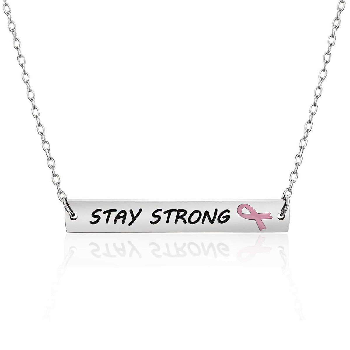 Joyful Sentiments Stay Strong Bar Pendant Necklace