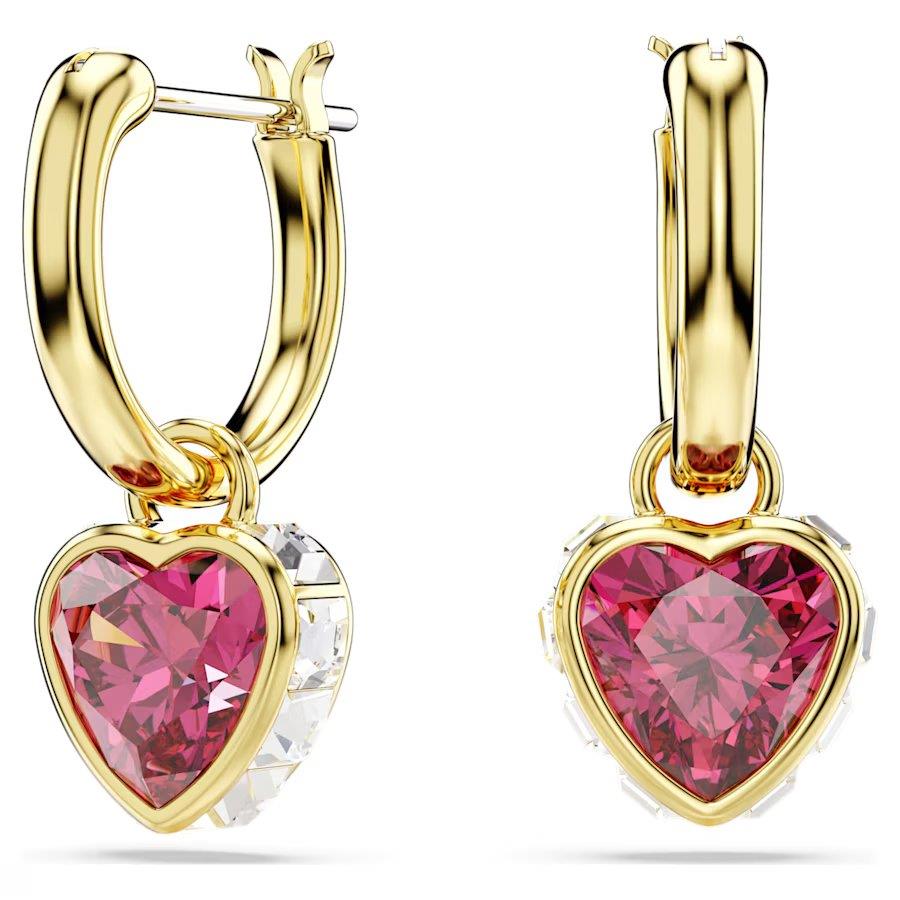 Swarovski Chroma Drop Earrings Heart, Red, Gold-Tone Plated