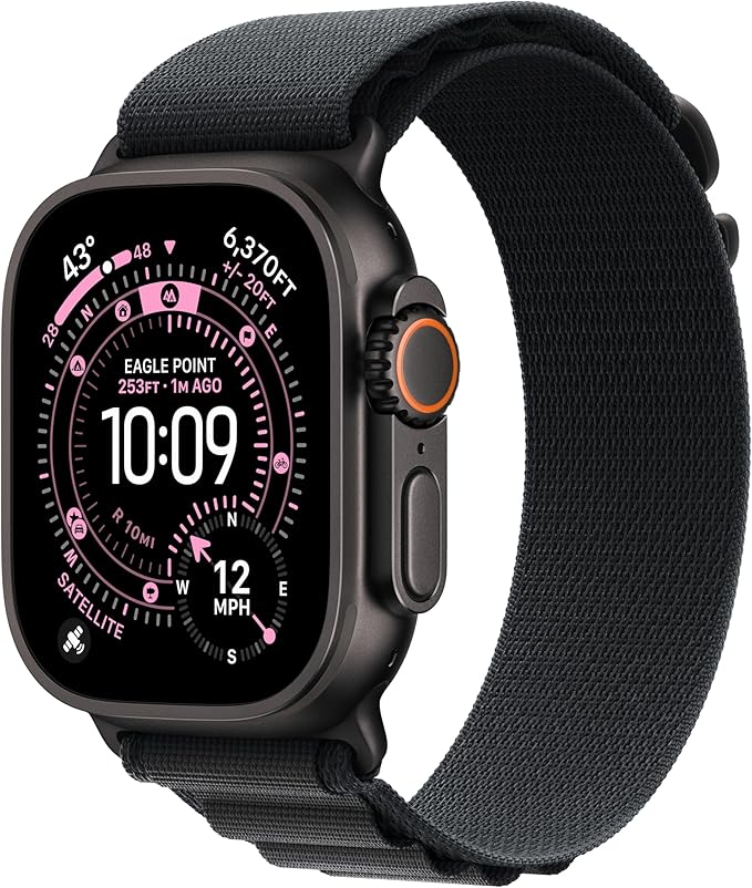 Apple Watch Ultra 3 GPS + Cellular 49mm Black Titanium Case with Black Alpine Loop - Medium