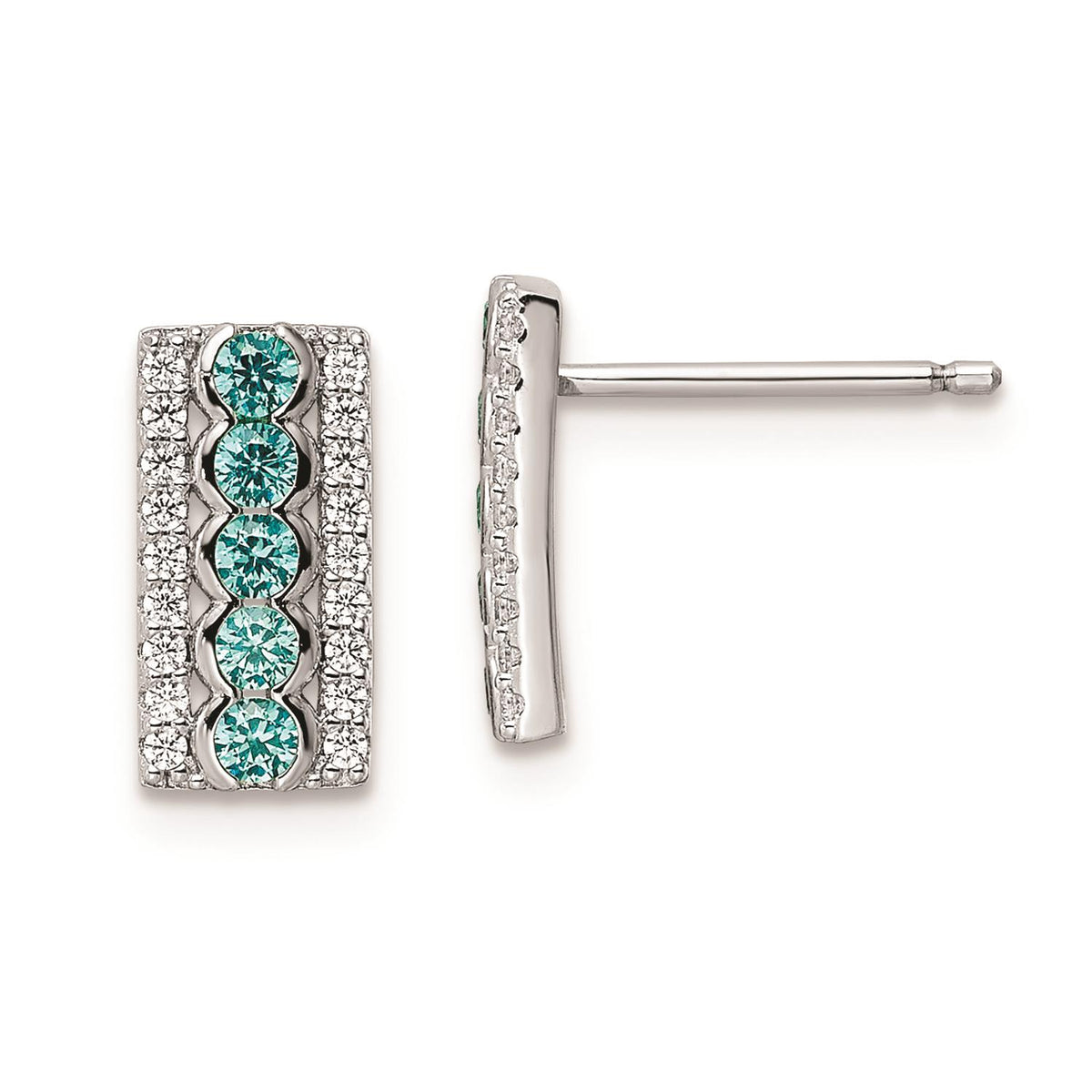 Distinctive Sterling Silver Aqua and White CZ Earrings