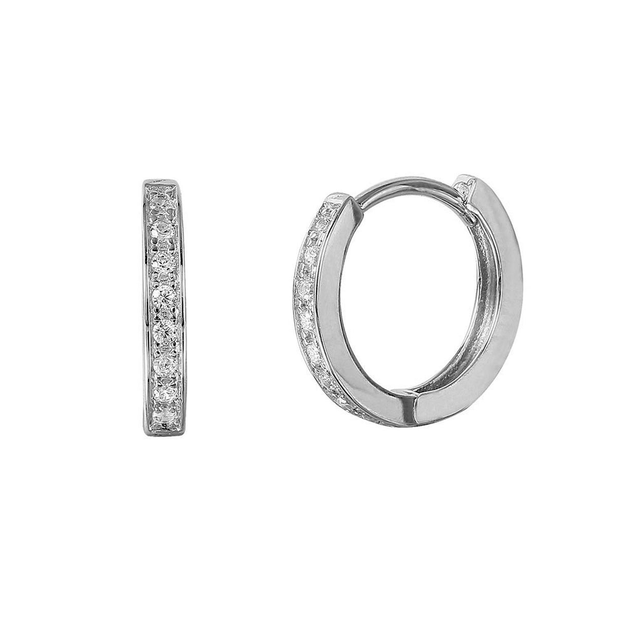 PARIKHS Rhodium Plated CZ Huggie Hoop Earrings in 925 Sterling Silver-12mm