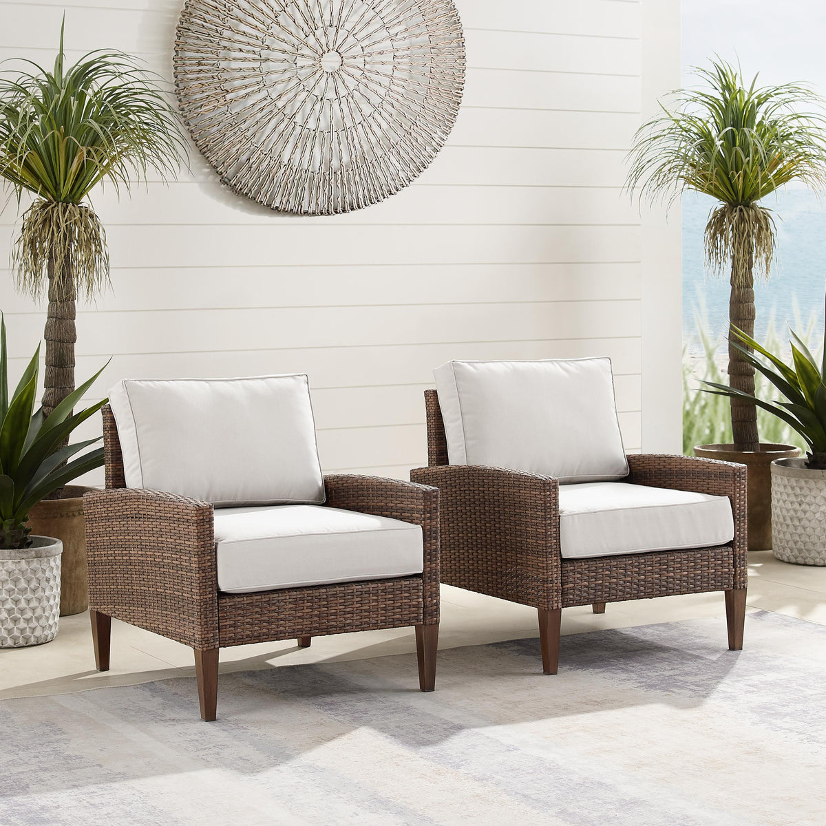 Crosley Outdoor Capella 2Pc Wicker Outdoor Chair Set
