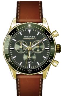 Movado Heritage Gents. Gold Plated SS Case. Cognac Leather Strap. Green Dial.