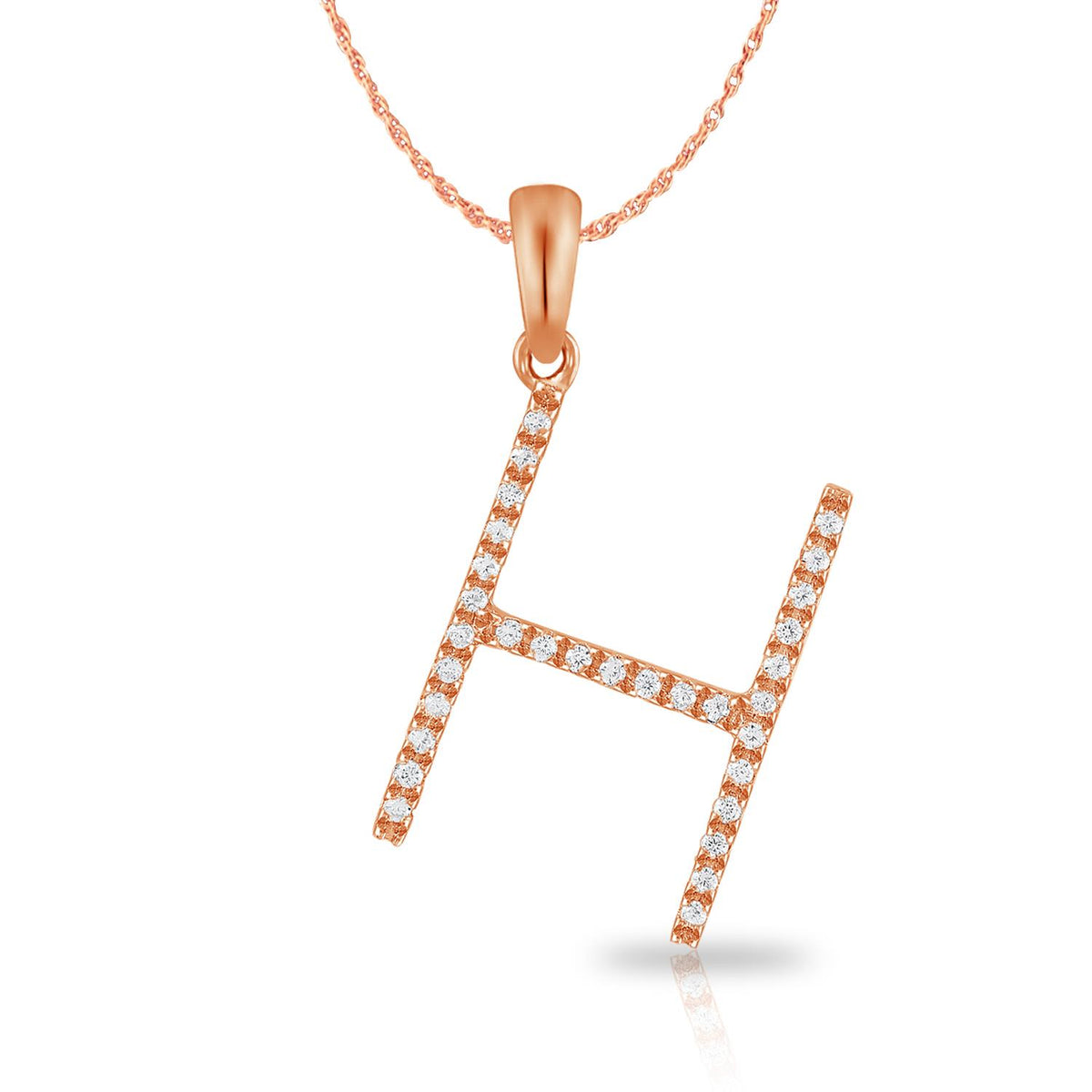 PARIKHS Diamond Initial Pendant Alphabet 'H' in 10K Rose Gold 0.10 ct , IJK color - I3 clarity