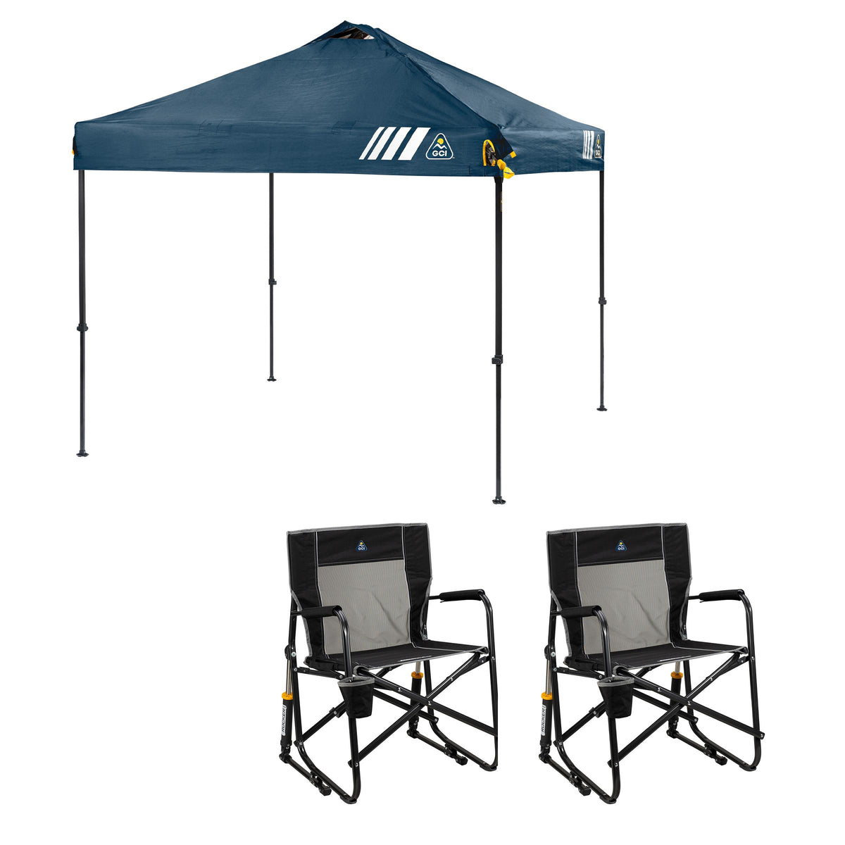 GCI Outdoor 2 Freestyle Rocker - Black (37010) & 1 LevrUp Canopy w/Carry Bag - Navy (88015)