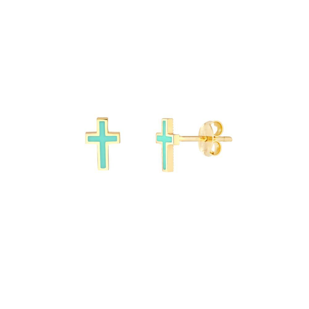 HAWLEY ST Lt.Turquoise Enamel Cross Stud Earrings