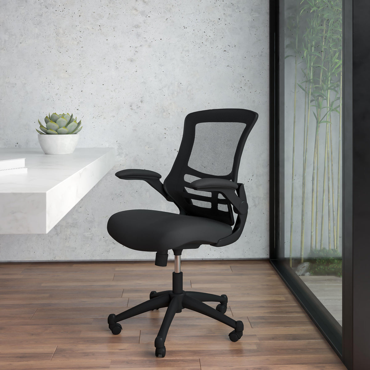 Flash Furniture Mid-Back Green Mesh Swivel Ergonomic Task Office Chair with Flip-Up Arms