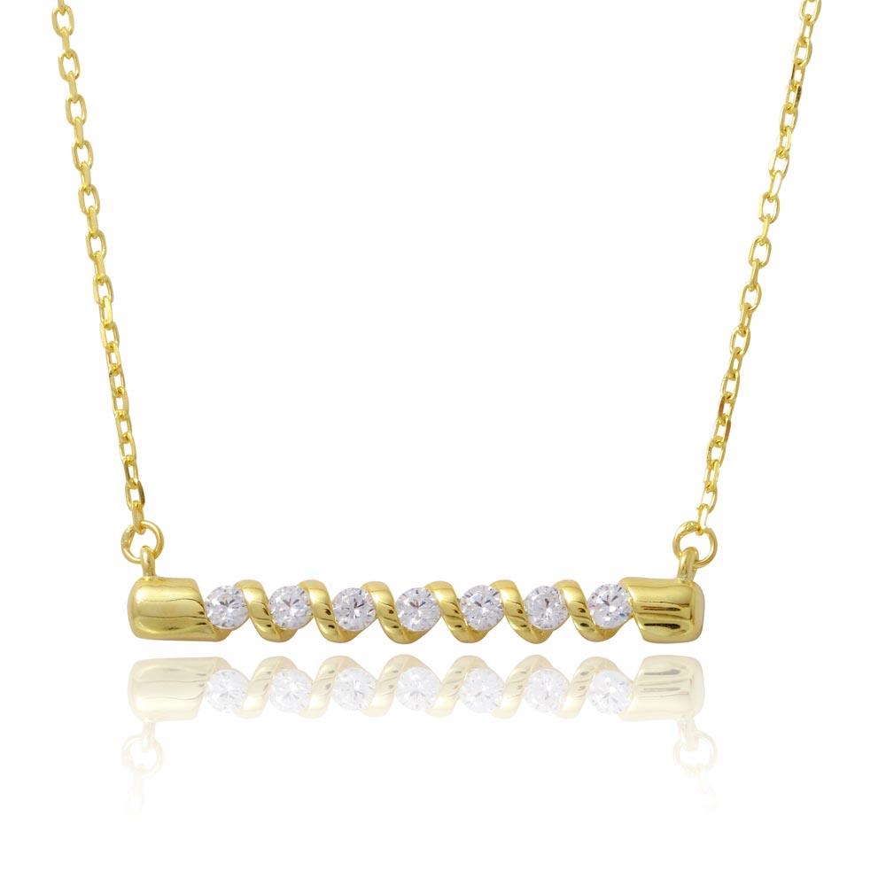 PARIKHS Gold Plated Twisted Bar Necklace with CZ in 925 Sterling Silver