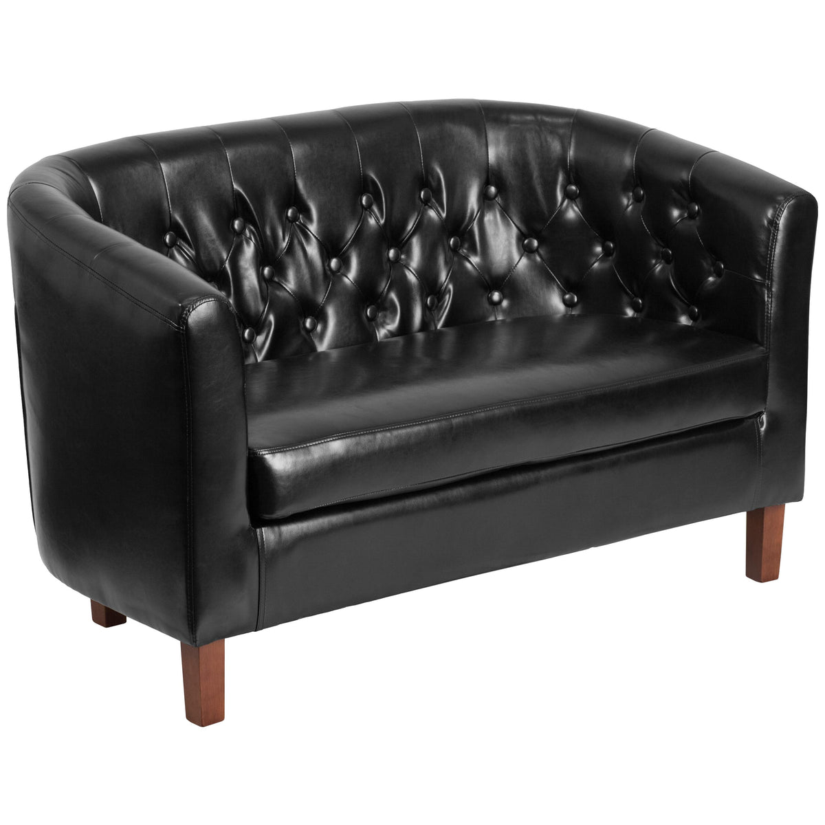 Flash Furniture Black LeatherSoft Upholstered Button Tufted Loveseat with Mahogany Legs