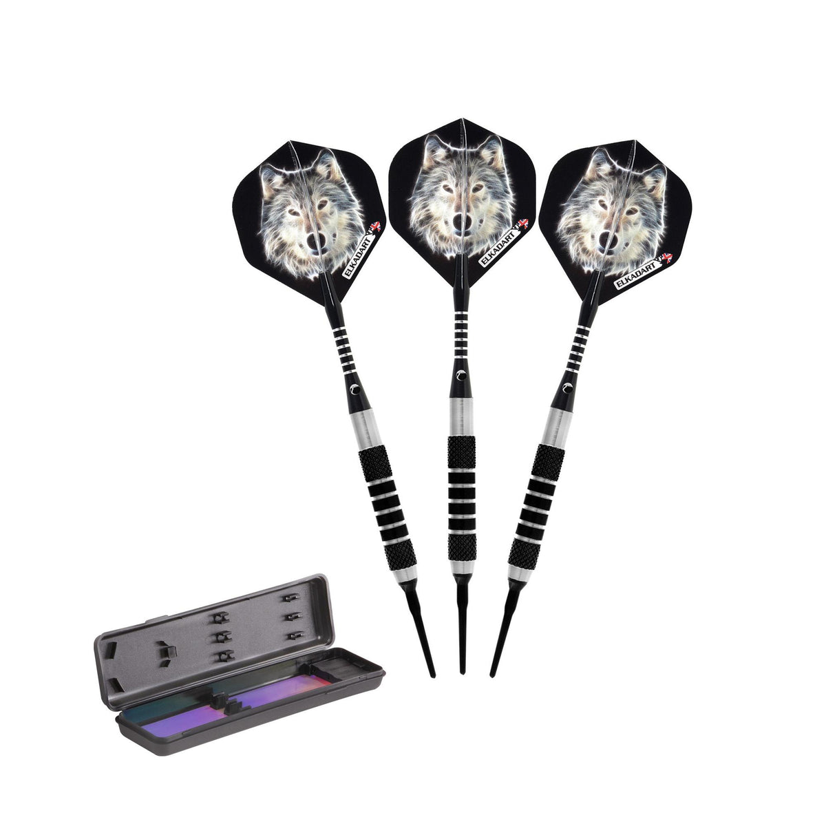 Elkadart Lone Wolf Soft Tip Darts Silver With Black Knurling 14 Grams