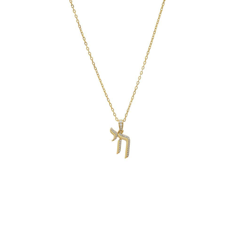 Adina Eden Mini CZ Pave Shape Chai Charm Necklace