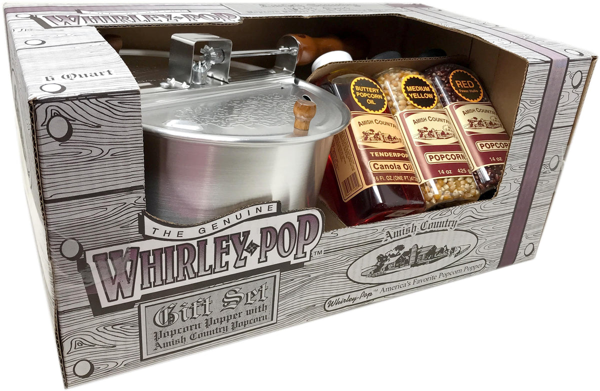Amish Country Popcorn Whirley Pop Gift Set with 14oz Bottles