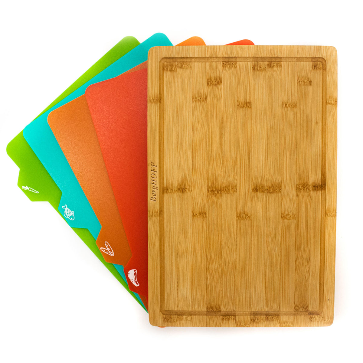 BergHOFF Bamboo 5pc Cutting Board, 4 Muti-colored inserts, 16.5x11.8x1.1"