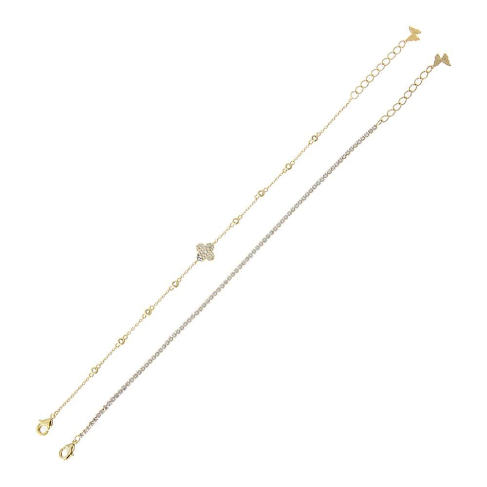 Adina Eden Tennis X CZ Clover Bracelet Combo Set