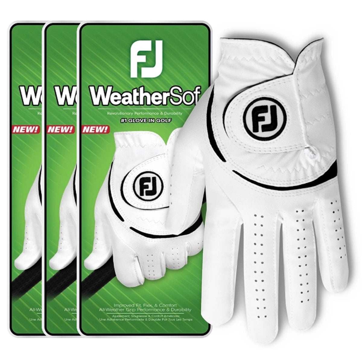 FootJoy WeatherSof Men's Golf Glove - White (3 Pack) - Regular Right Hand/M