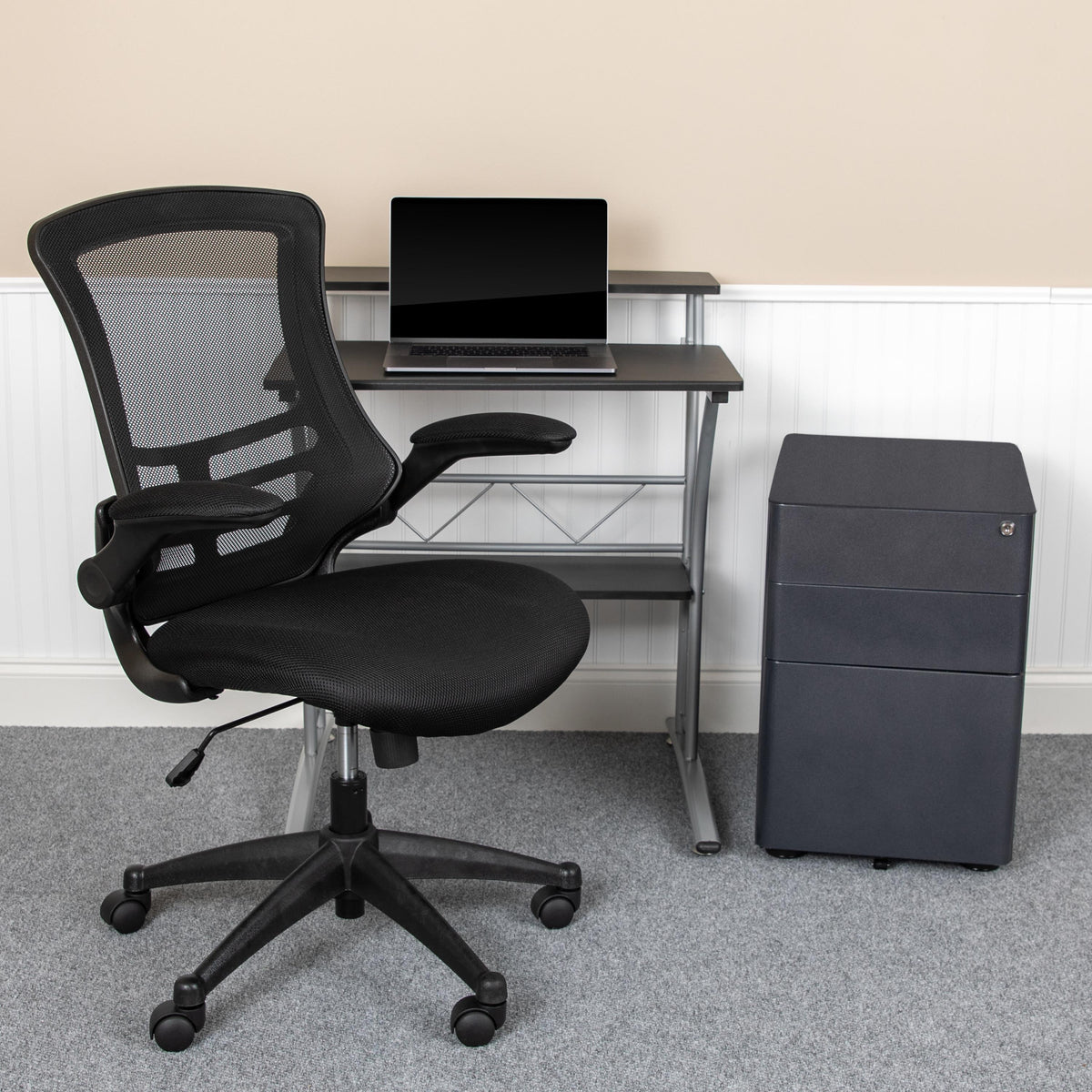 Flash Furniture 3PC Office Set-Computer Desk, Ergonomic Mesh Office Chair, Mobile Filing Cabinet