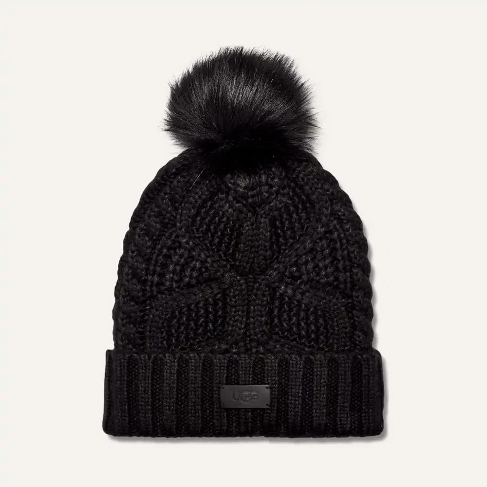 UGG Women's Cable Beanie with Pom-Chestnut