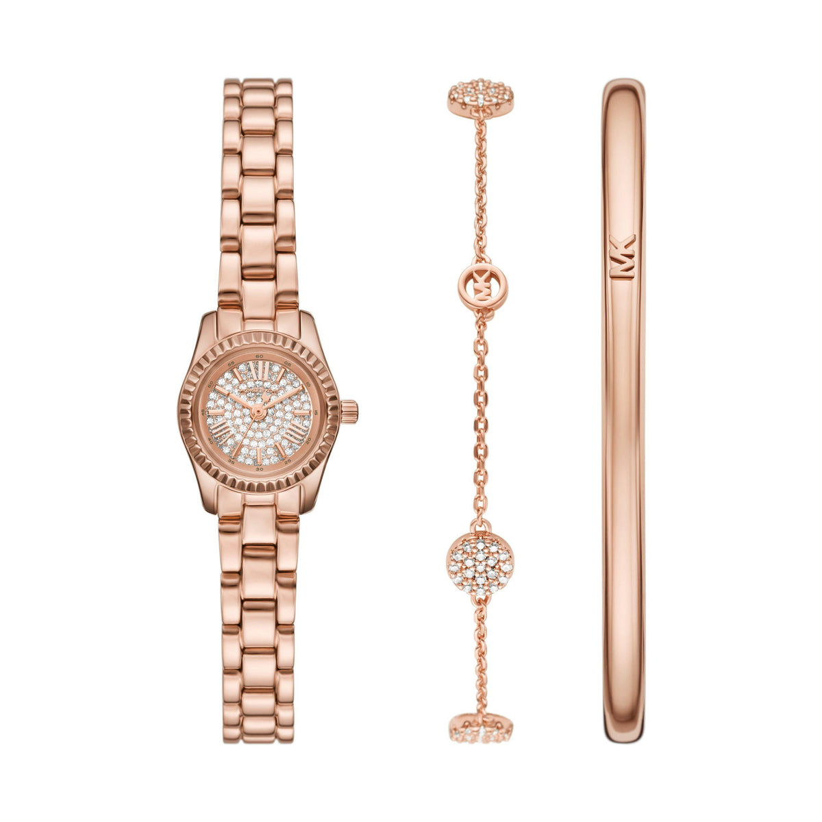 Michael Kors Ladies Lexington Rose Gold-Tone Stainless Steel Watch & Bracelet Gift Set