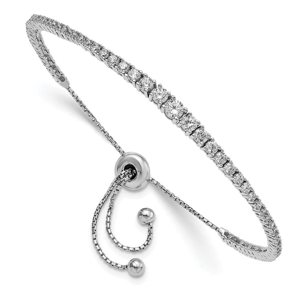 Distinctive Sterling Silver Rhodium-plated CZ 67 Stone 5-9in Adjustable Bracelet