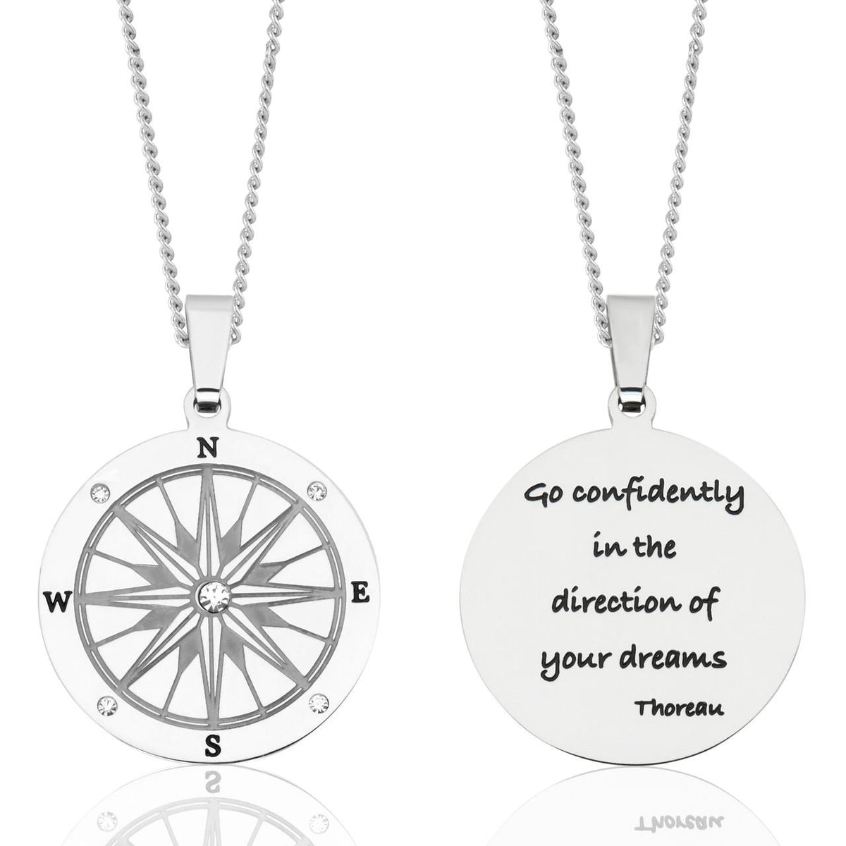 Joyful Sentiments Go Confidently Compass Pendant Necklace