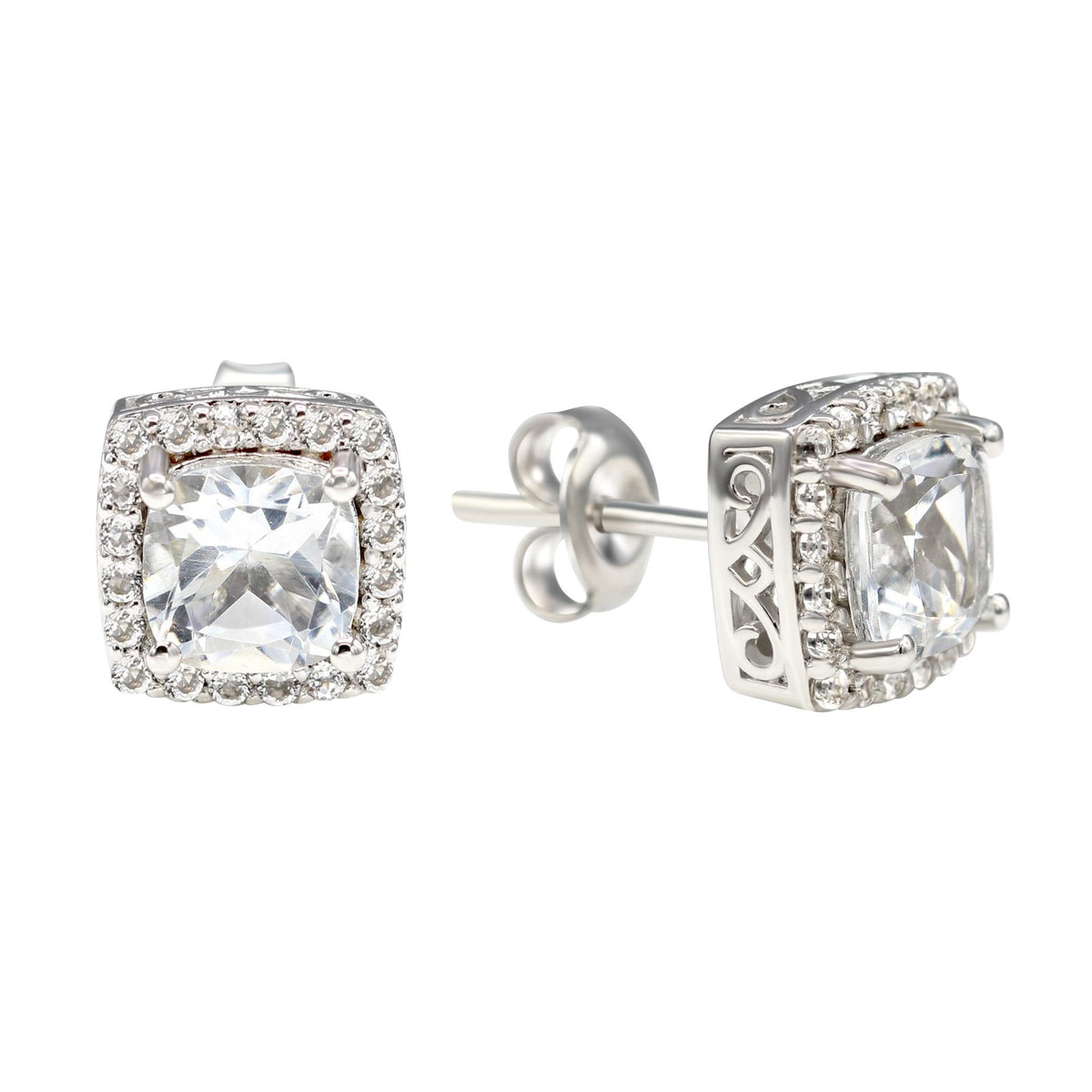 Matrix Creations 6.0mm Cushion White Topaz Halo Studs