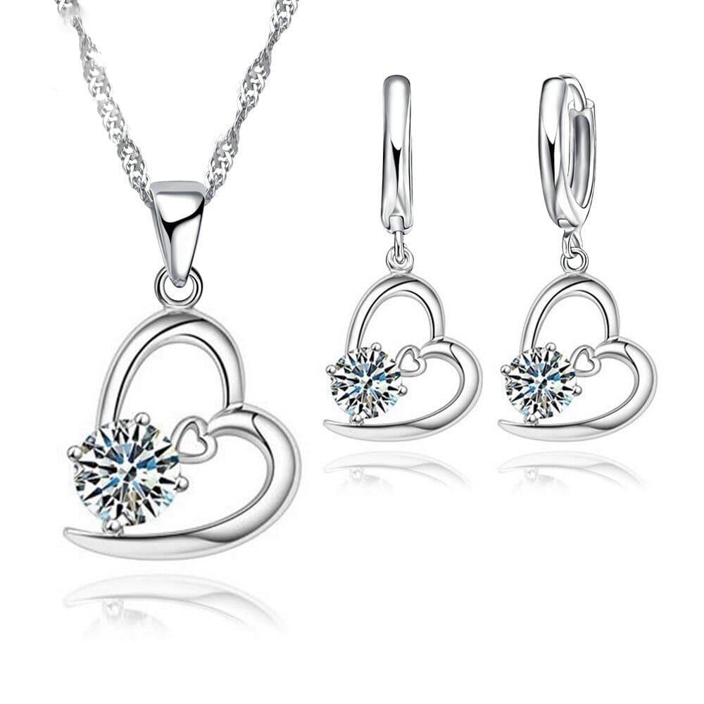 Completely Bella Sterling Double Heart CZ Jewelry Set