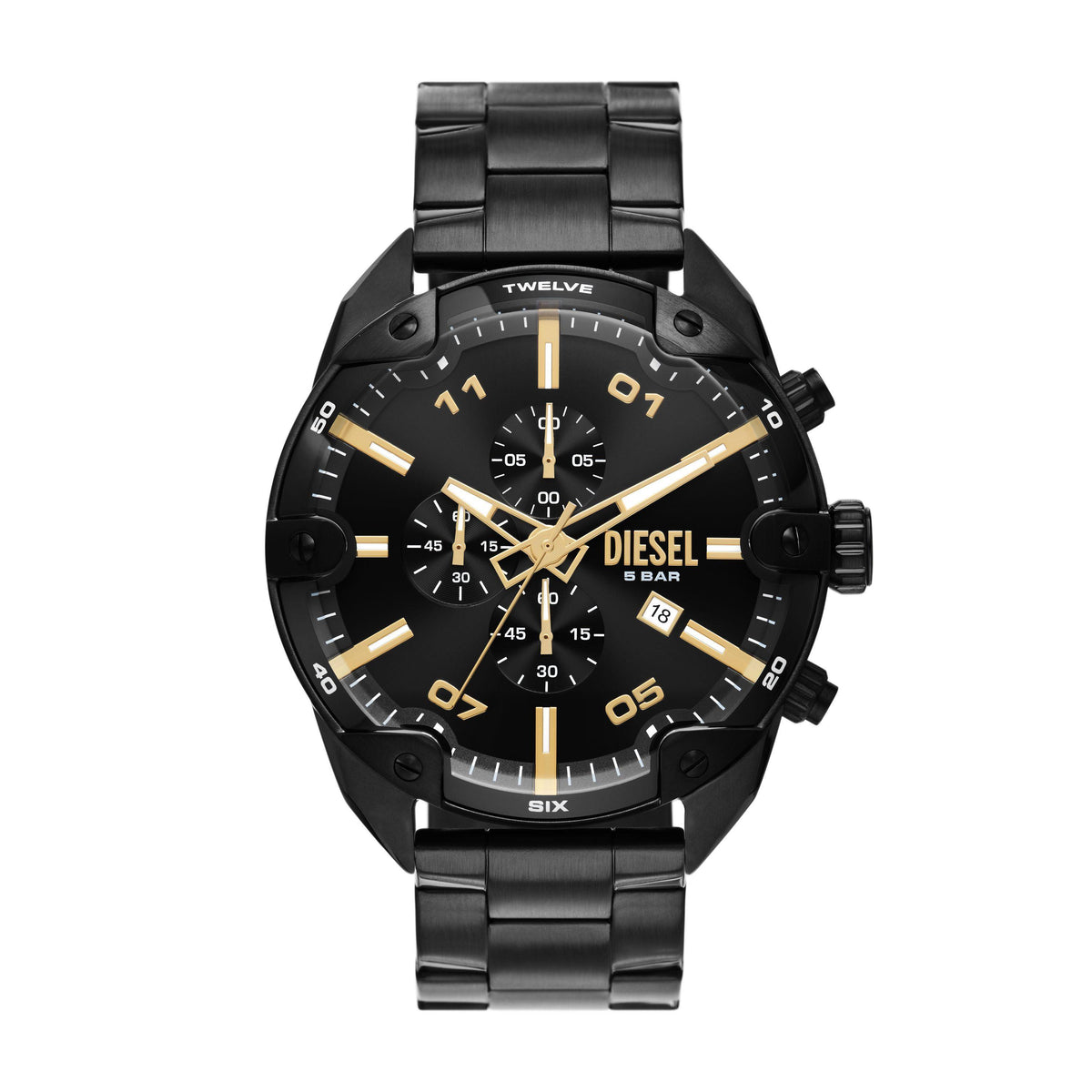 Diesel Mens Spiked Chronograph Black Stainless Steel Watch Black Dial
