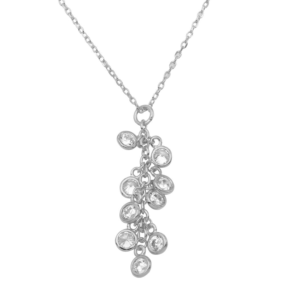PARIKHS Rhodium Plated Multi CZ Drop Necklace in 925 Sterling Silver