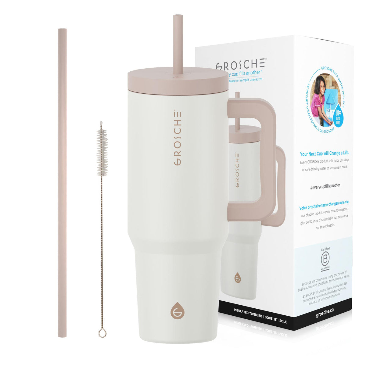 Grosche Aspen 40 oz. Insulated Straw Tumbler, Cream White