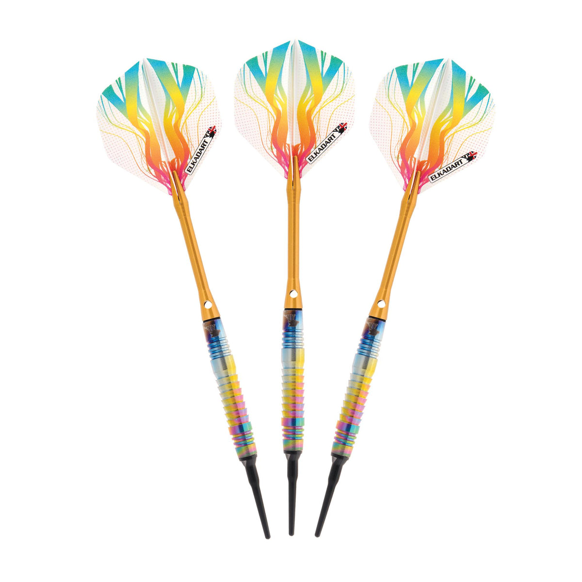 Elkadart Rainbow 90% Tungsten Soft Tip Darts Multi Color Titanium Coating 16 Grams