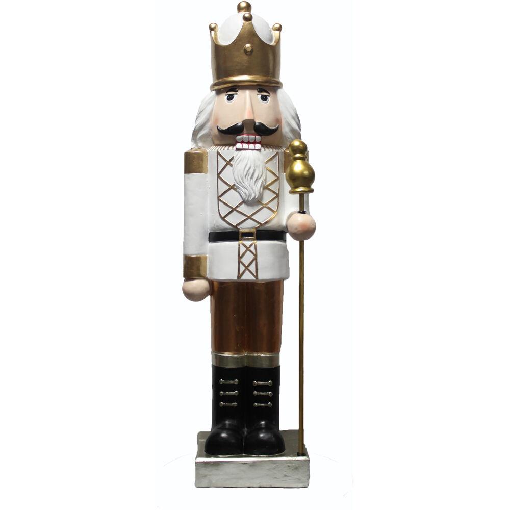 Fraser Hill 48-In. Nutcracker Holding Staff MGO Figurine, Festive Indoor Christmas Holiday Decorations, White/Go