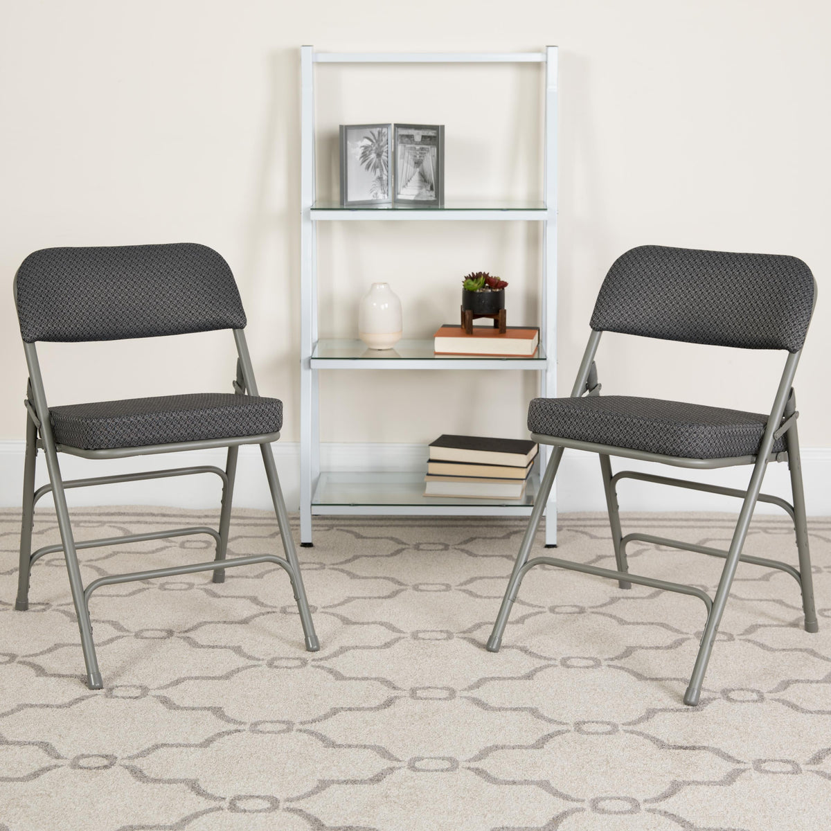 Flash Furniture 2Pack 18"W Premium Triple Braced & Double Hinged Navy Fabric Metal Folding Chair