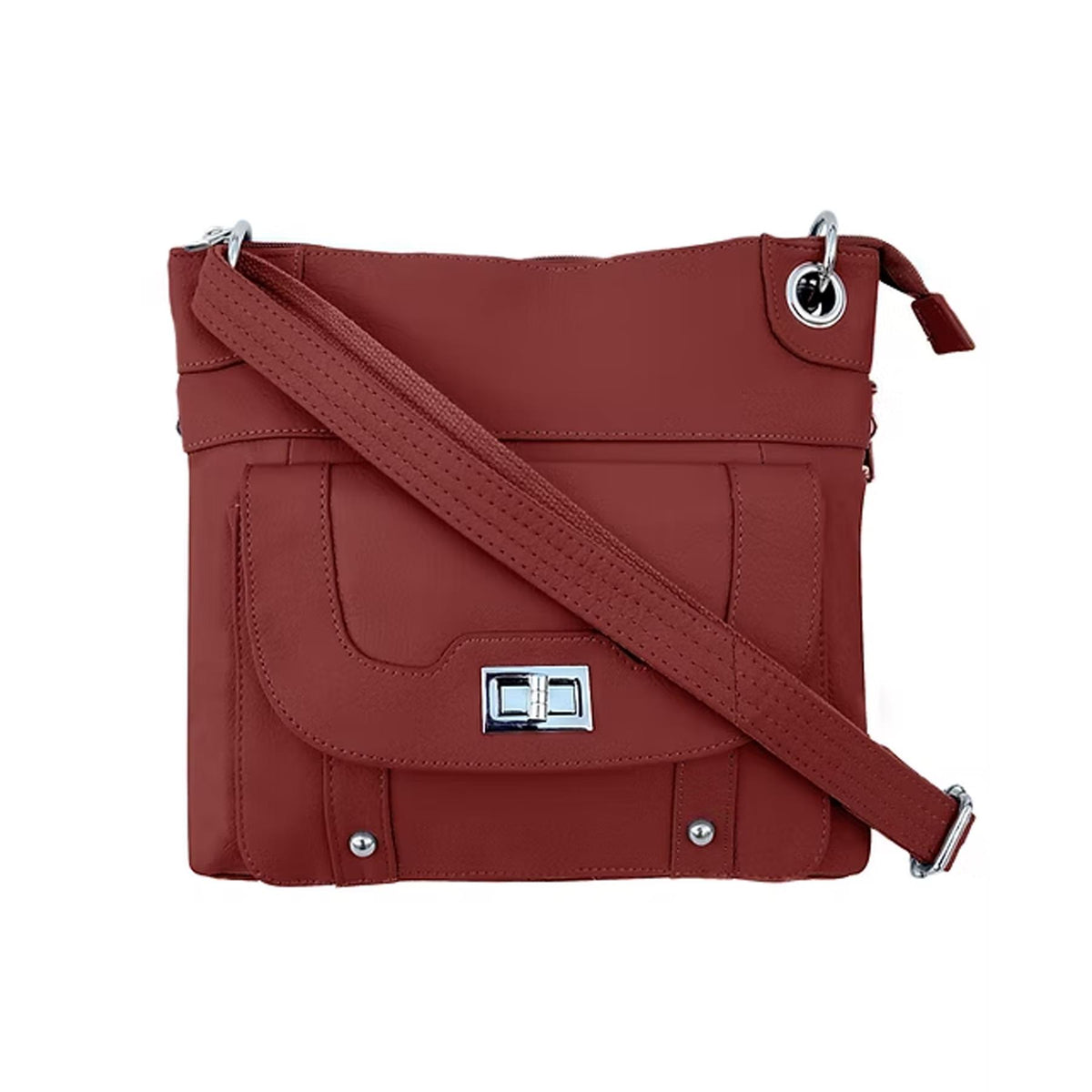Roma Leathers Cowhide Leather Crossbody with Wired Strap Red