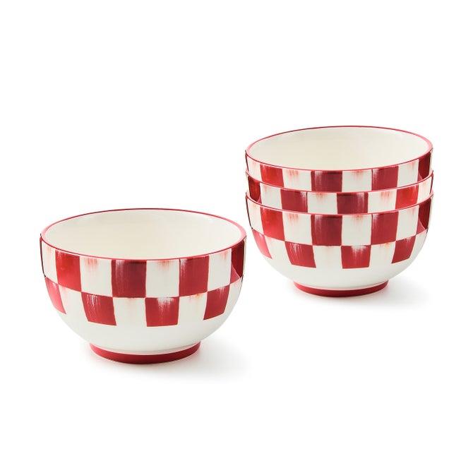 MacKenzie-Childs Cherry Check Breakfast Bowls, Set of 4