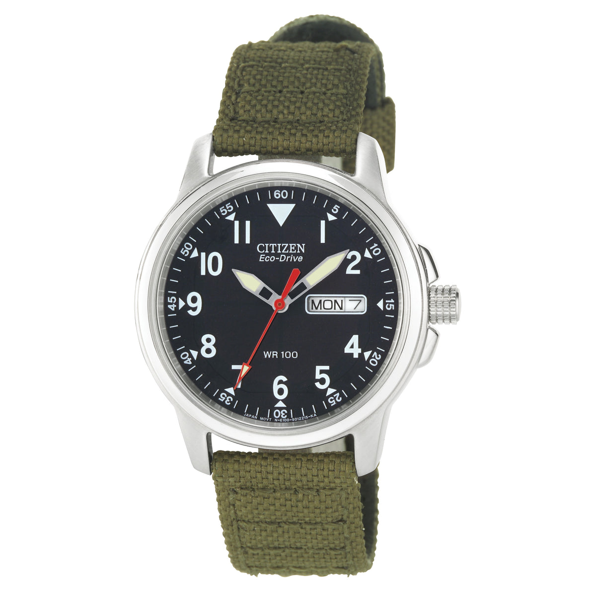 Citizen Mens Garrison Eco-Drive Green Nylon Strap Watch Black Dial