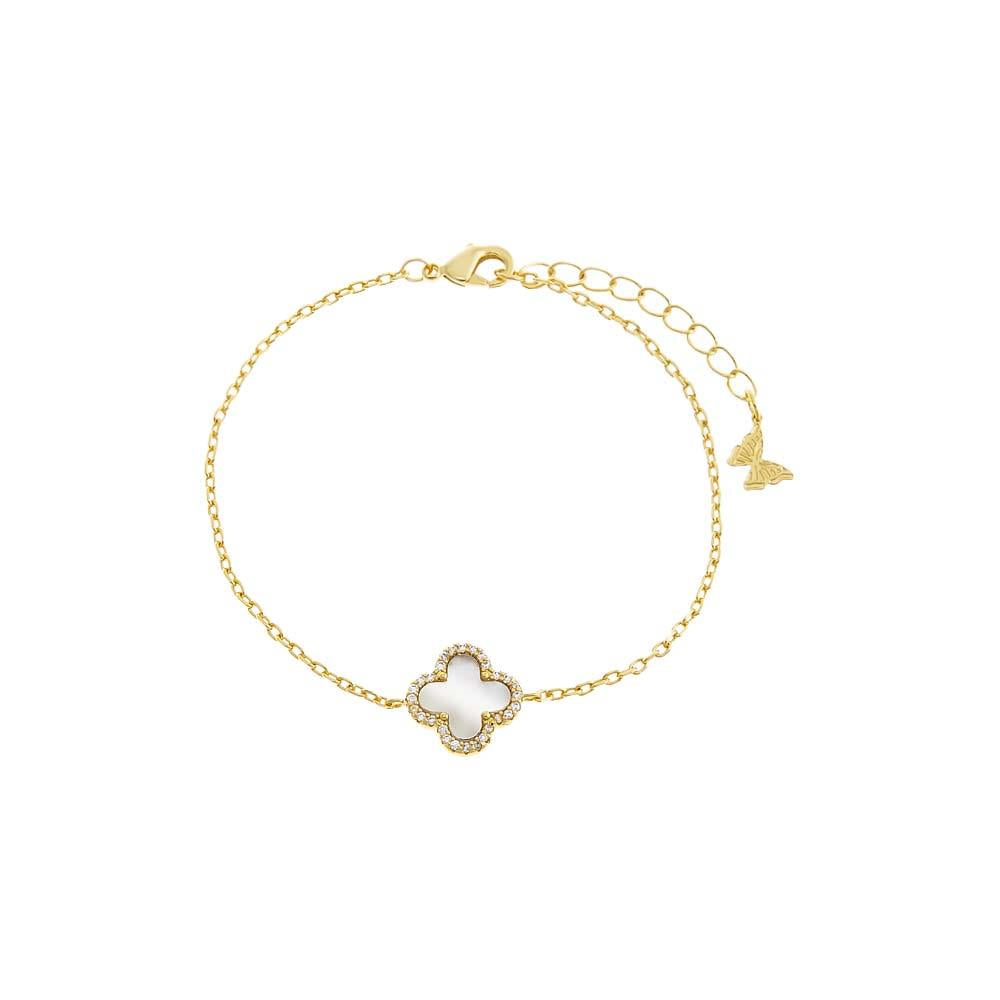 Adina Eden Pave Outlined Four Leaf Clover Bracelet Size 7"