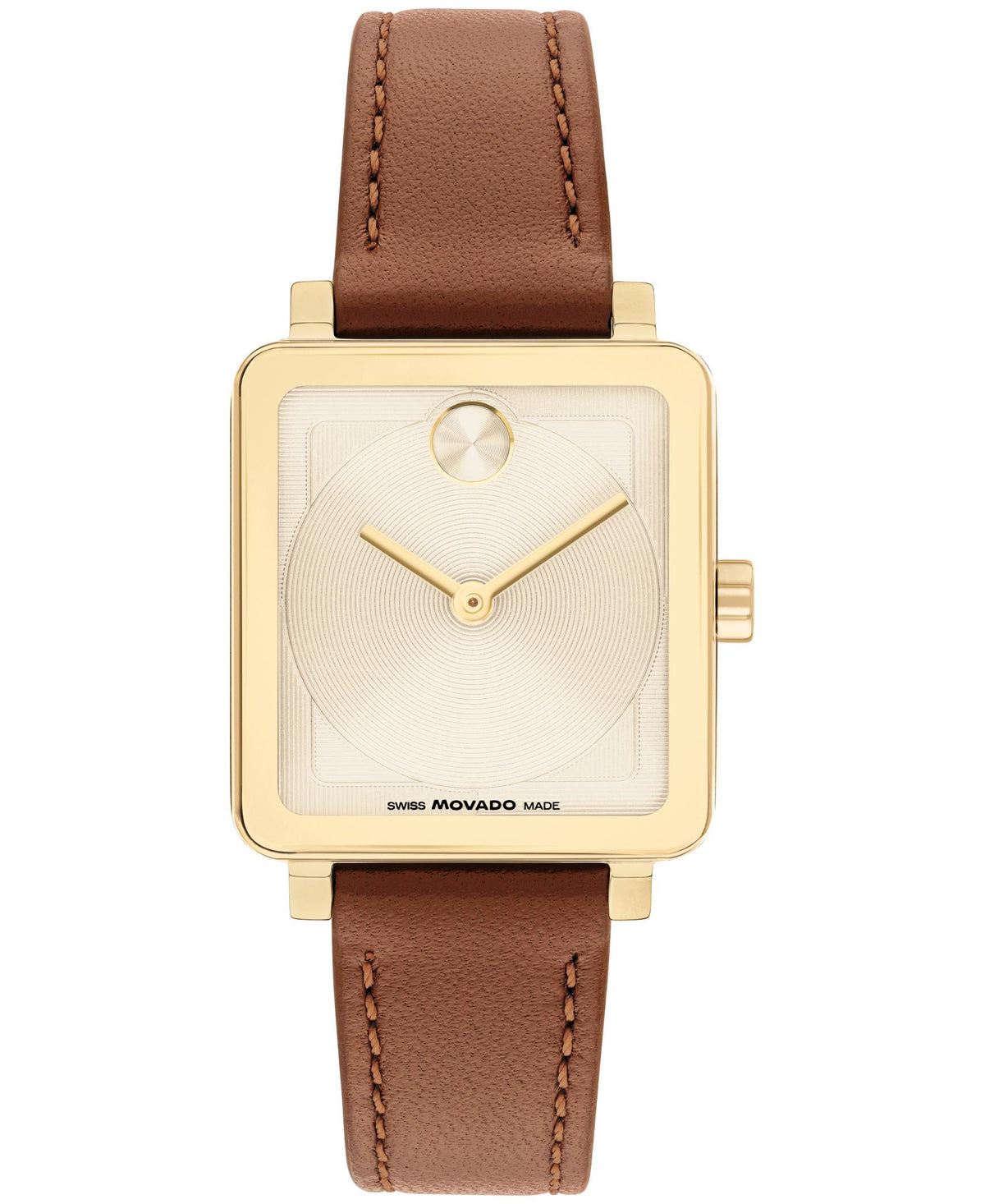 Movado Bold Evolution 2.0 Tank Ladies. Rose Gold PVD Square Case. White Leather Strap. White Dial.
