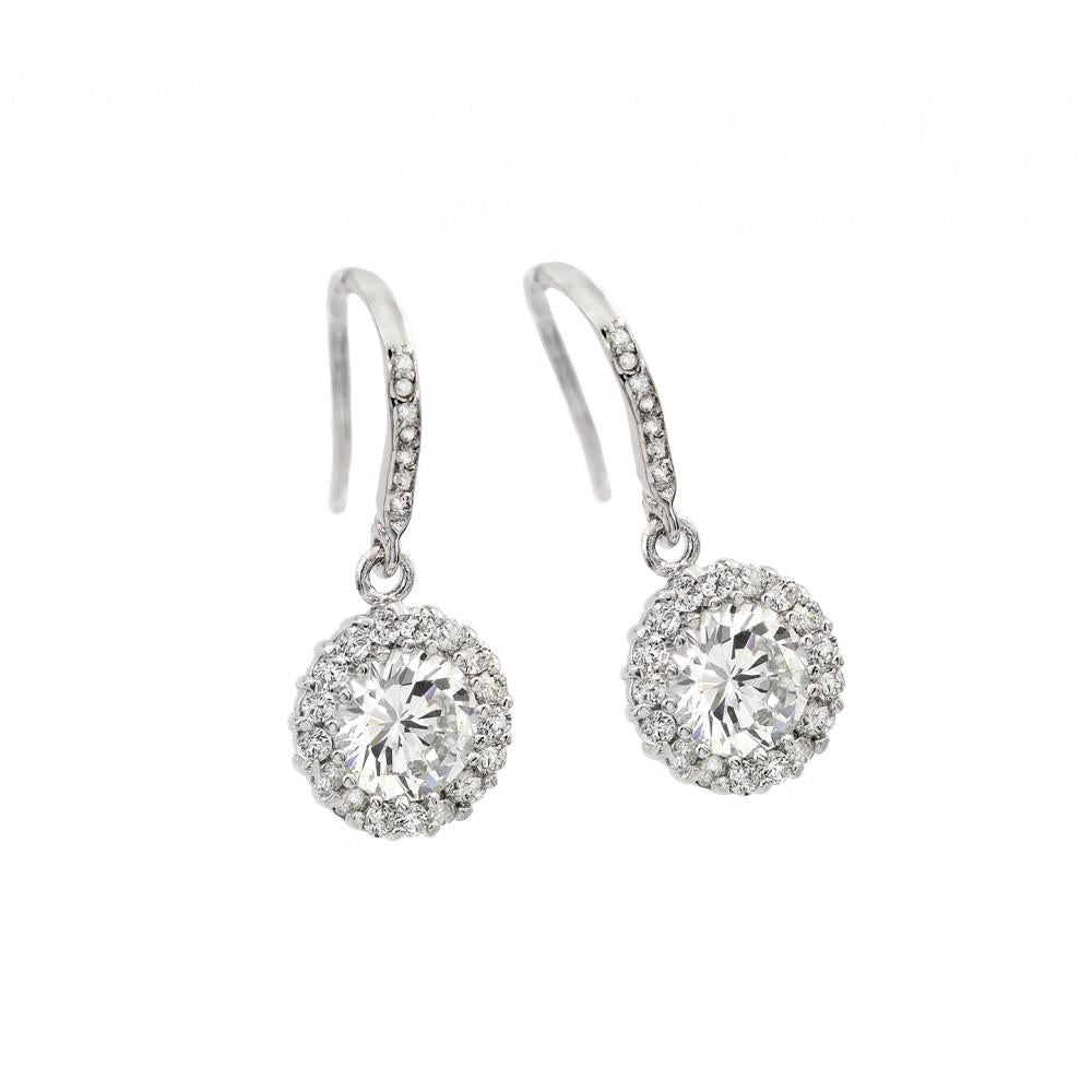 PARIKHS Rhodium Plated Round Center CZ Hook Earring in 925 Sterling Silver