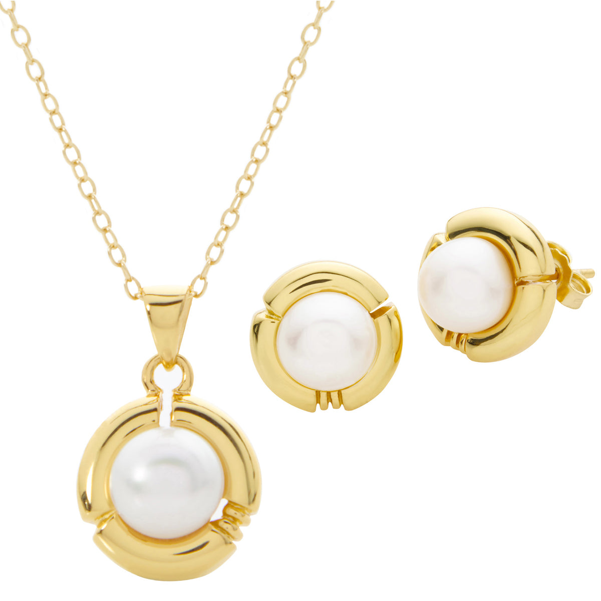 Jilco Pearl Earring & Necklace Set w/ Yellow Gold