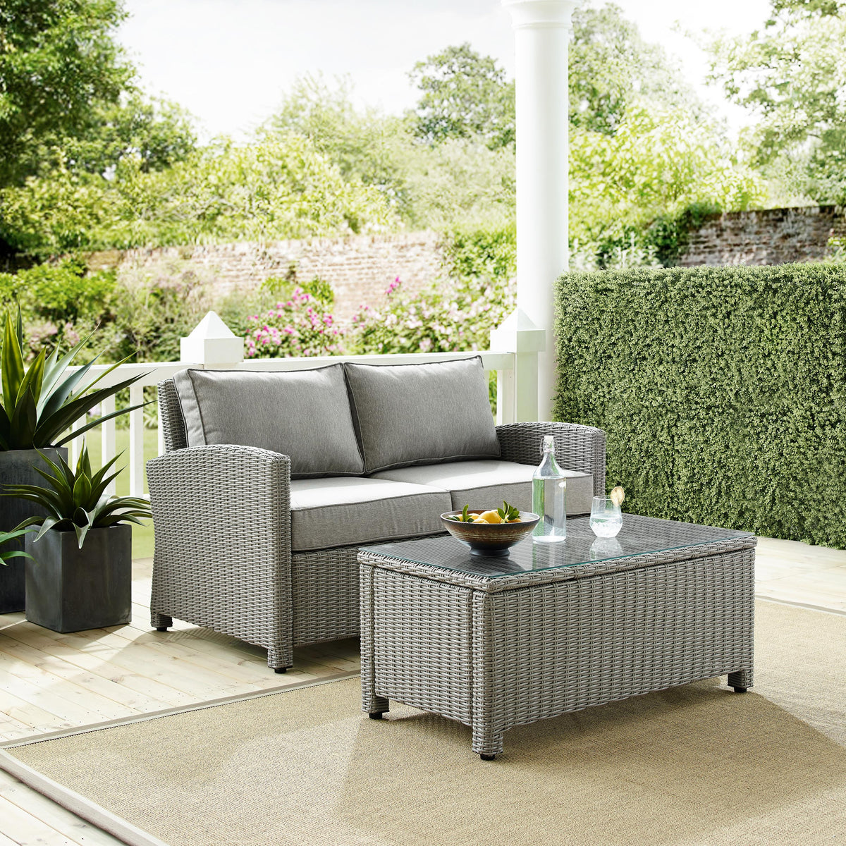 Crosley Outdoor Bradenton 2Pc Wicker Outdoor Loveseat Patio Furniture Set