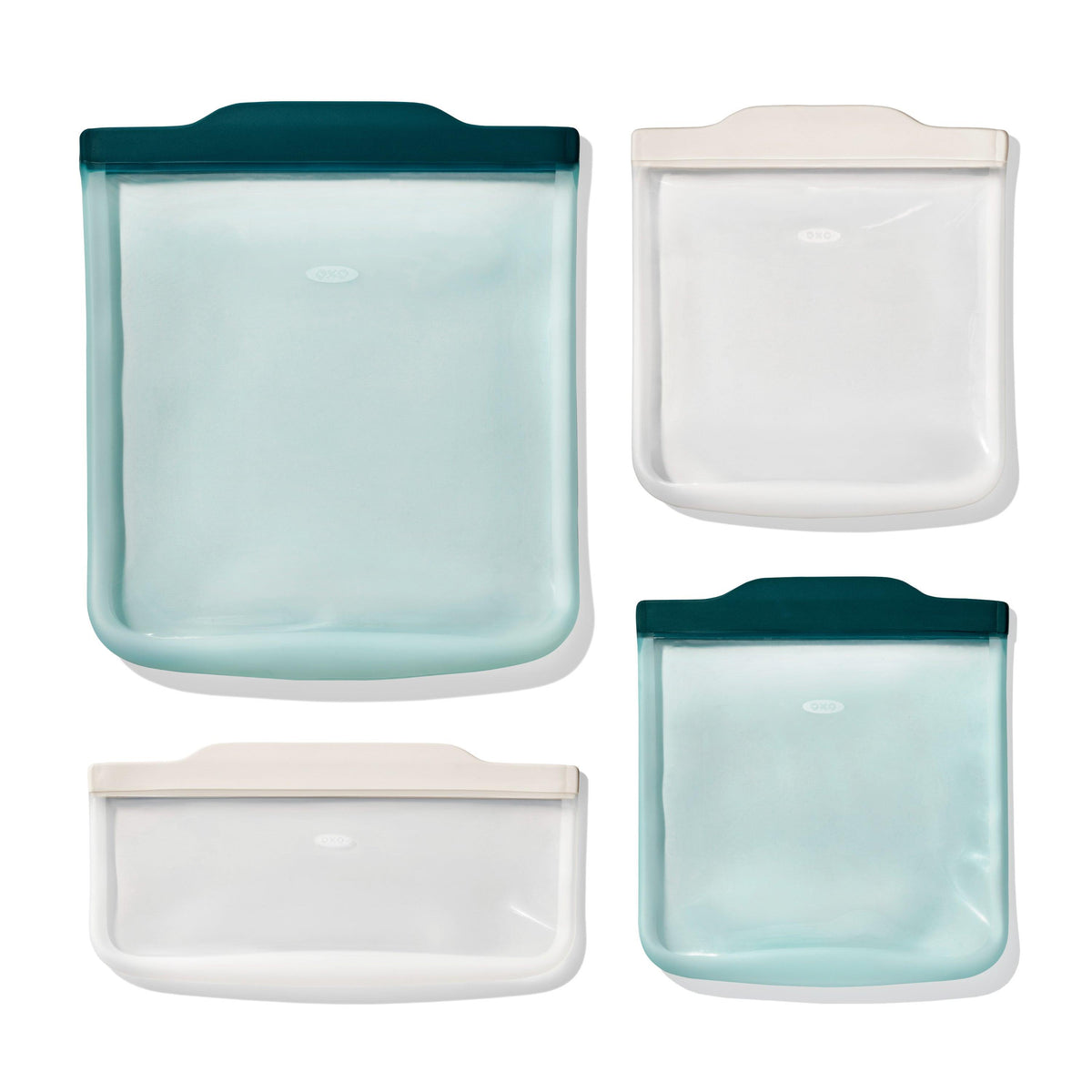 OXO Good Grips 4pc Lunch Set Silicone Reusable Bags Oat & Lagoon