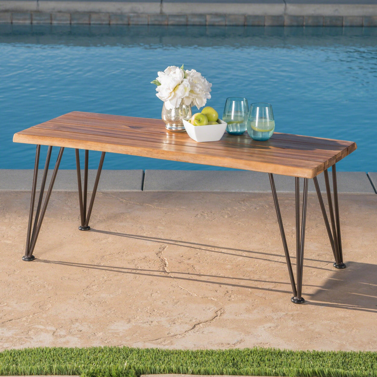 Stark Home Zion Outdoor Iron And Acacia Wood Coffee Table