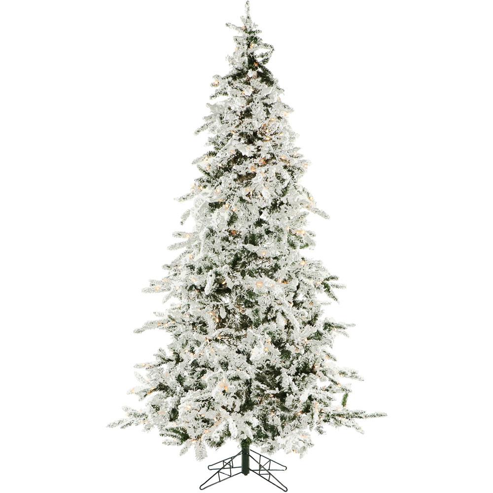 Fraser Hill 7.5-Ft. White Pine Snowy Artificial Christmas Tree with Clear Smart String Lighting