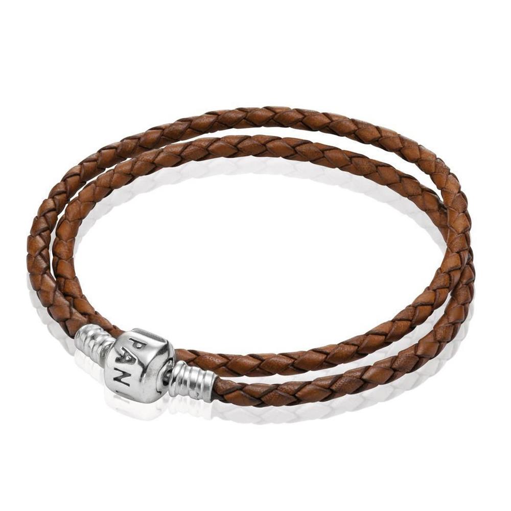 Pandora Braided Double-Layer Leather Bracelet Size 16.1"
