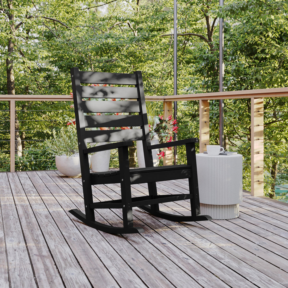 Flash Furniture Classic Commercial Grade Outdoor All-Weather HDPE Rocking Chair in Blue