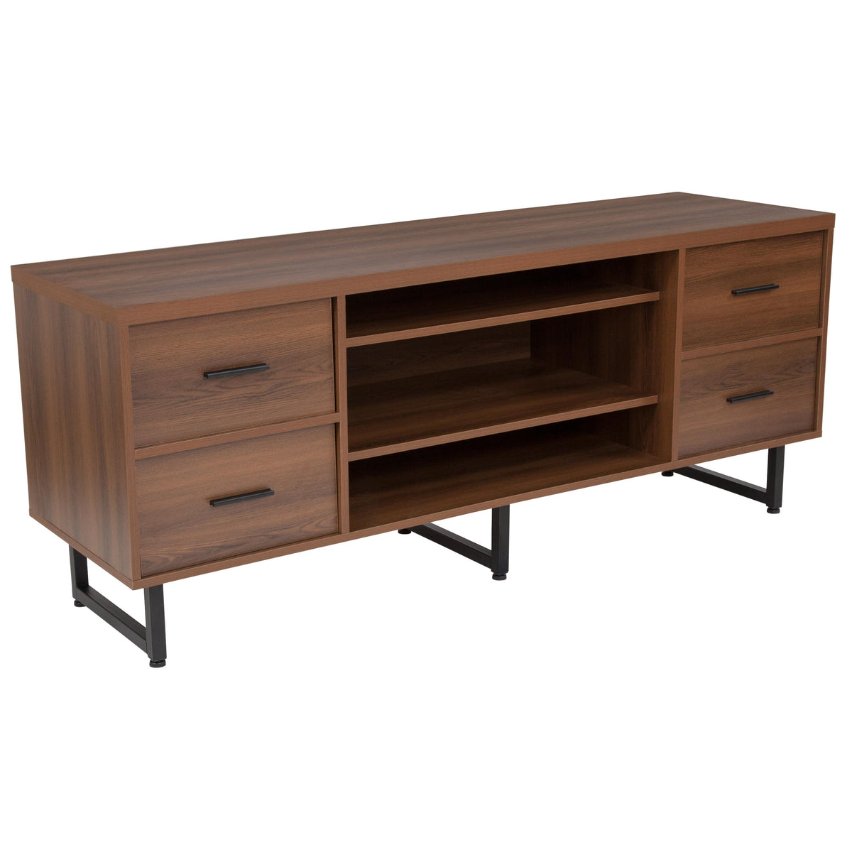 Flash Furniture Three Shelf and Four Drawer TV Stand in Rustic Wood Grain Finish