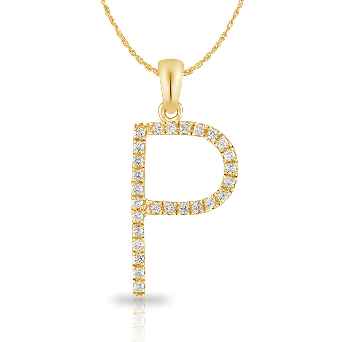 PARIKHS Diamond Initial Pendant Alphabet 'P' in 10K Yellow Gold 0.10 ct , IJK color - I3 clarity
