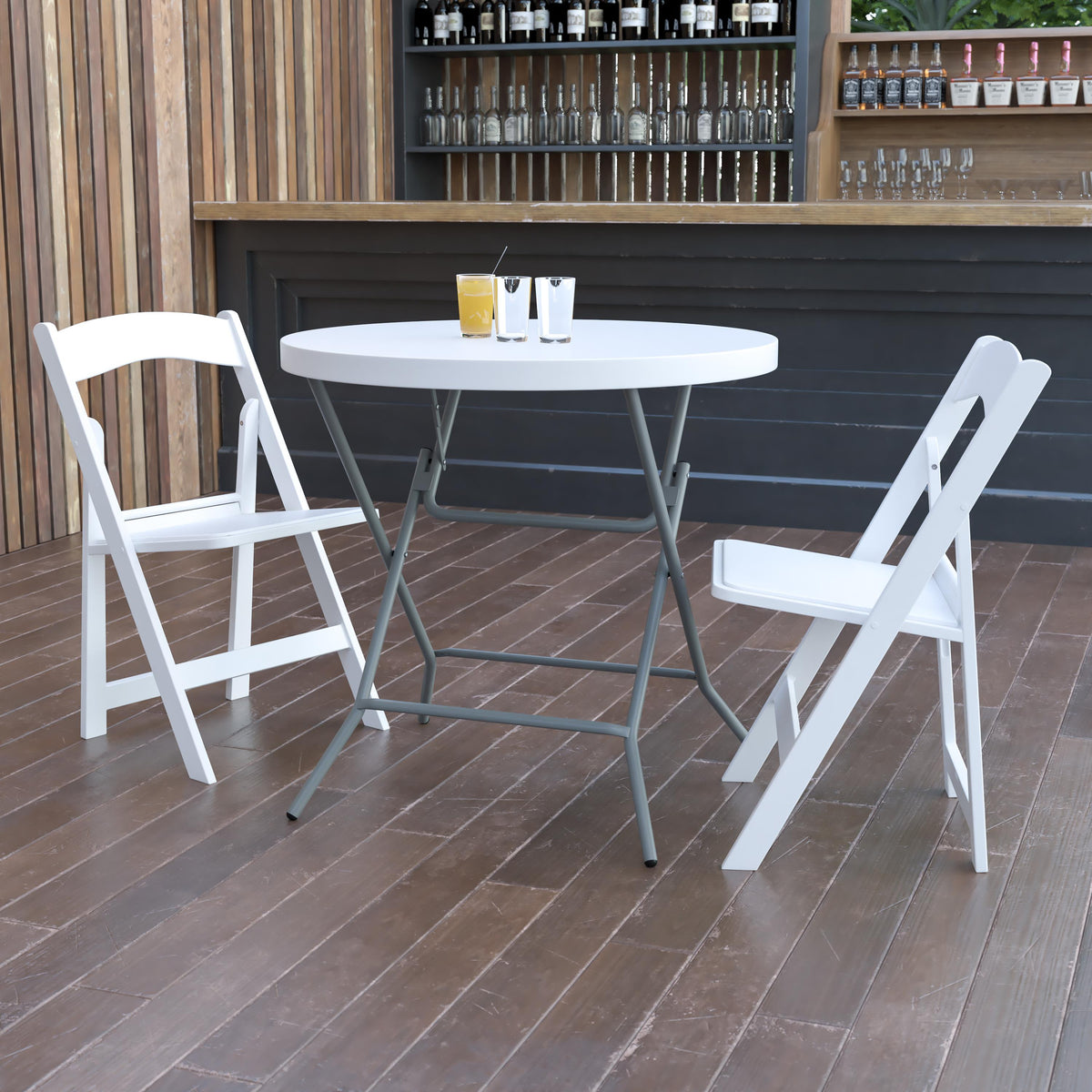 Flash Furniture 2.63-Foot Round Granite White Plastic Folding Table