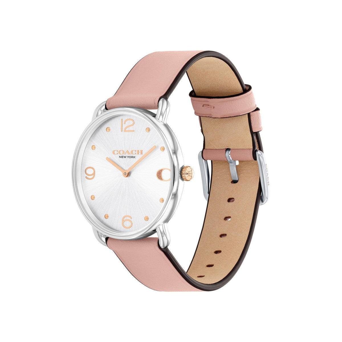 Coach Ladies' Elliot Silver & Blush Leather Strap Watch Silver Dial